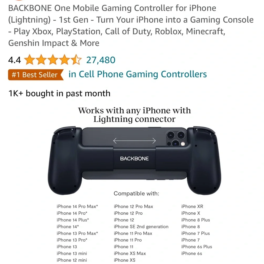 *USED* BACKBONE One Mobile Gaming Controller for iPhone (Lightning) + CASE